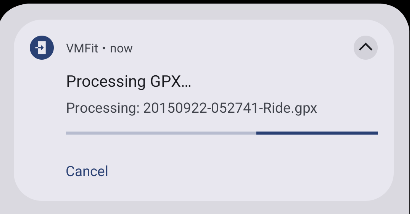VMFit GPX import progress